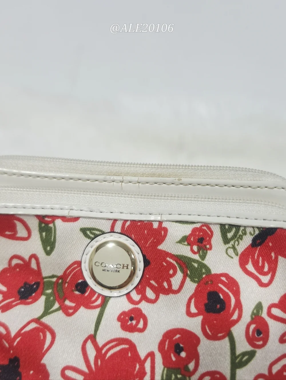 Coach Red Floral Print Canvas Wristlet Wallet Zip Pouch